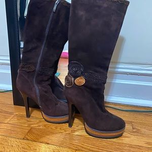 Long brown heeled boots